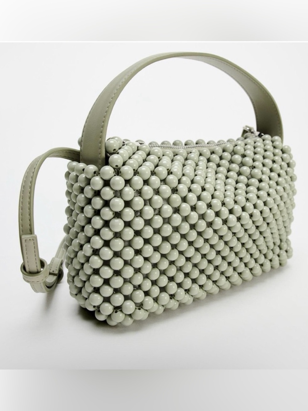 Zara Beaded Crossbody Bag in Light Sage Green